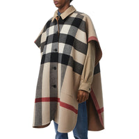 Poncho réversible en laine mélangée et à motif check - Camel
