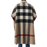 Poncho réversible en laine mélangée et à motif check - Camel