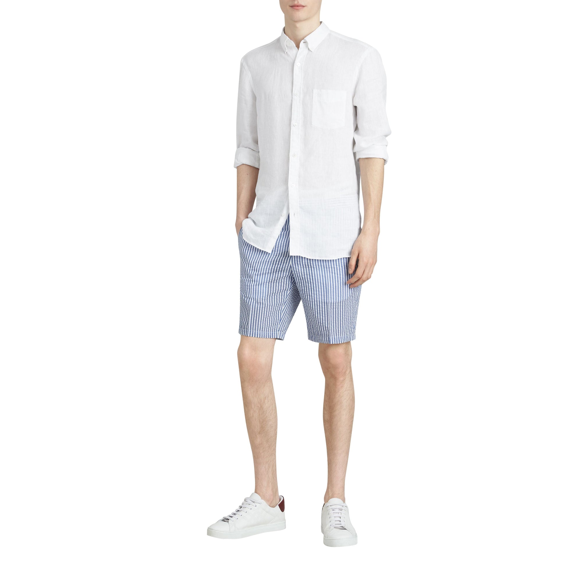Short ajusté en coton mélangé rayé - Navy