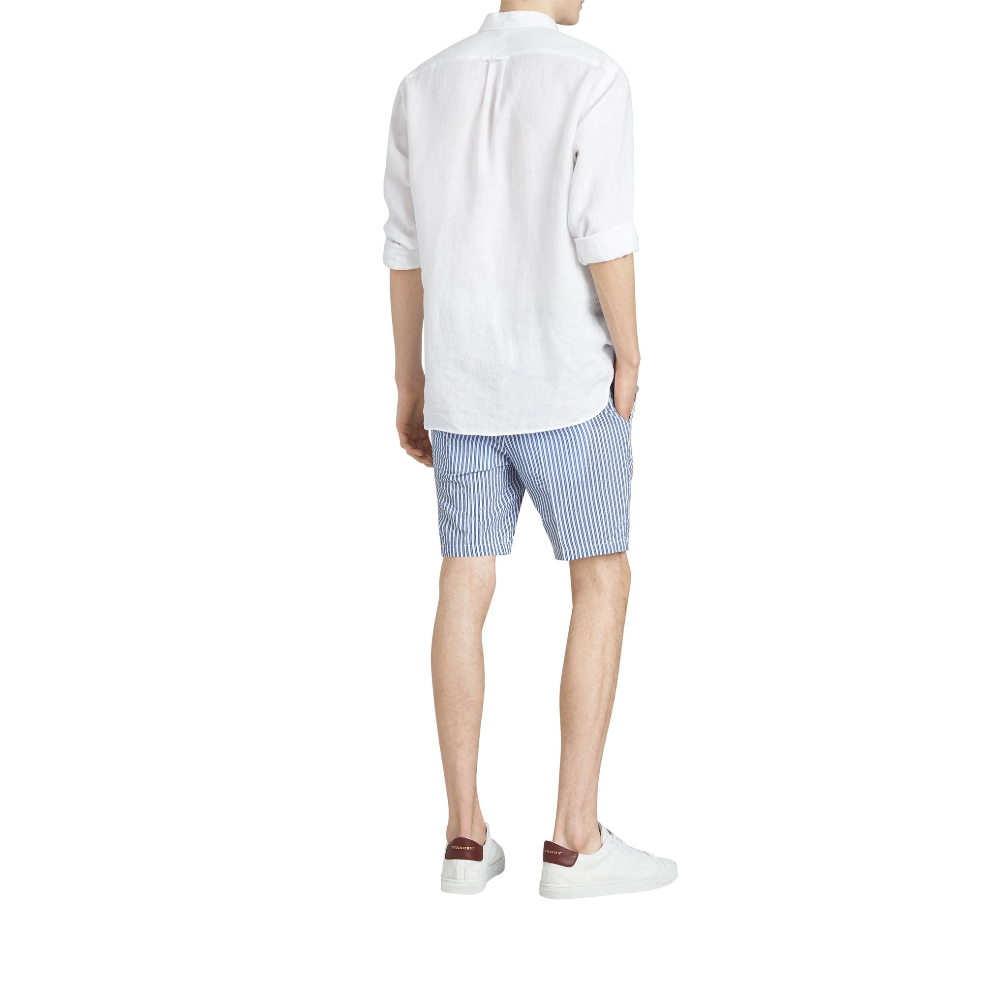 Short ajusté en coton mélangé rayé - Navy