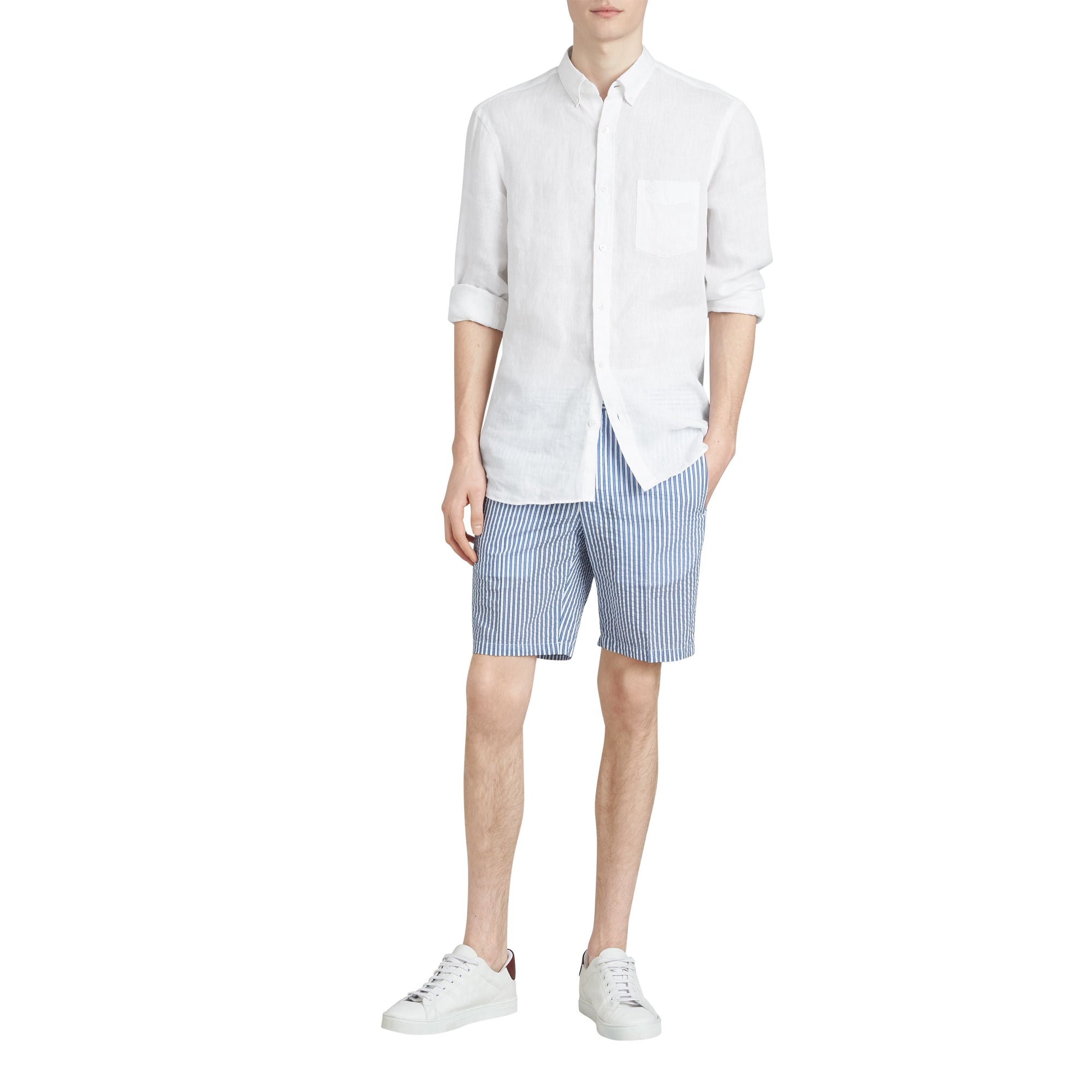 Short ajusté en coton mélangé rayé - Navy