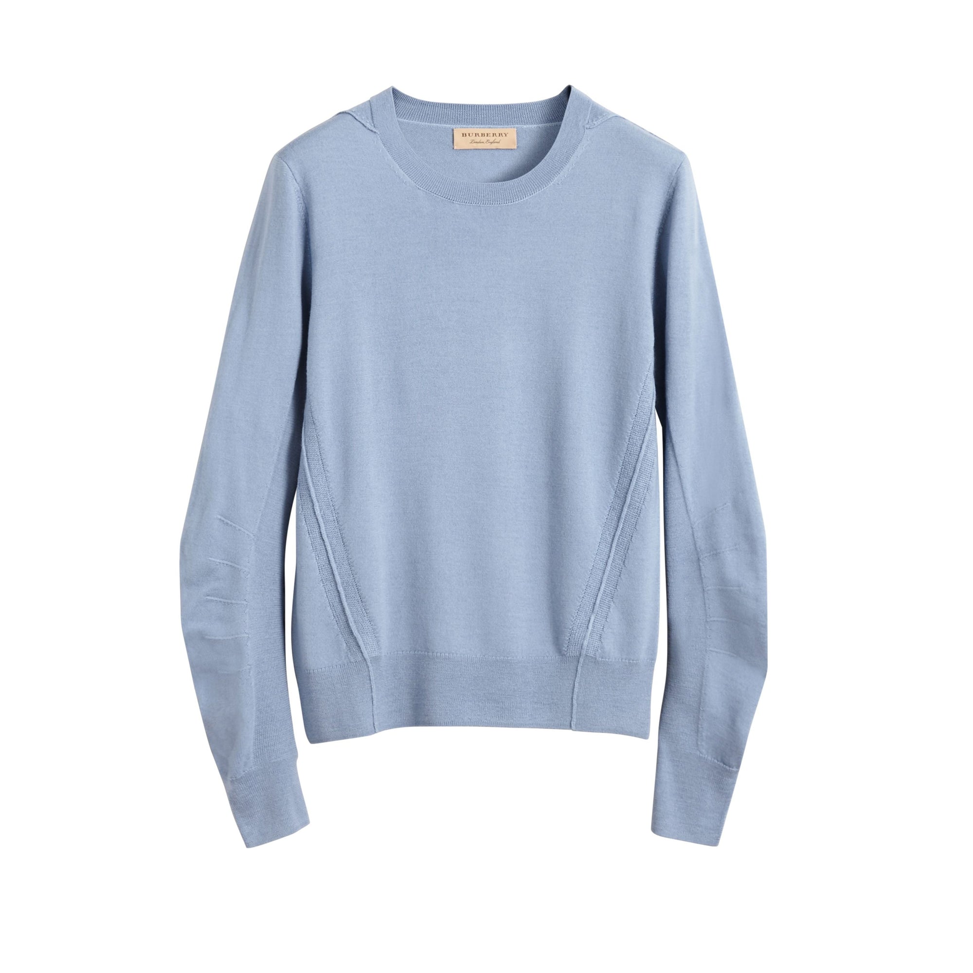 Pull en laine mérinos à détails check - Stone Blue