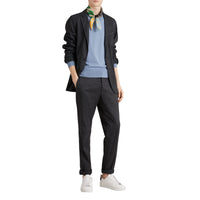 Pull en laine mérinos à détails check - Stone Blue