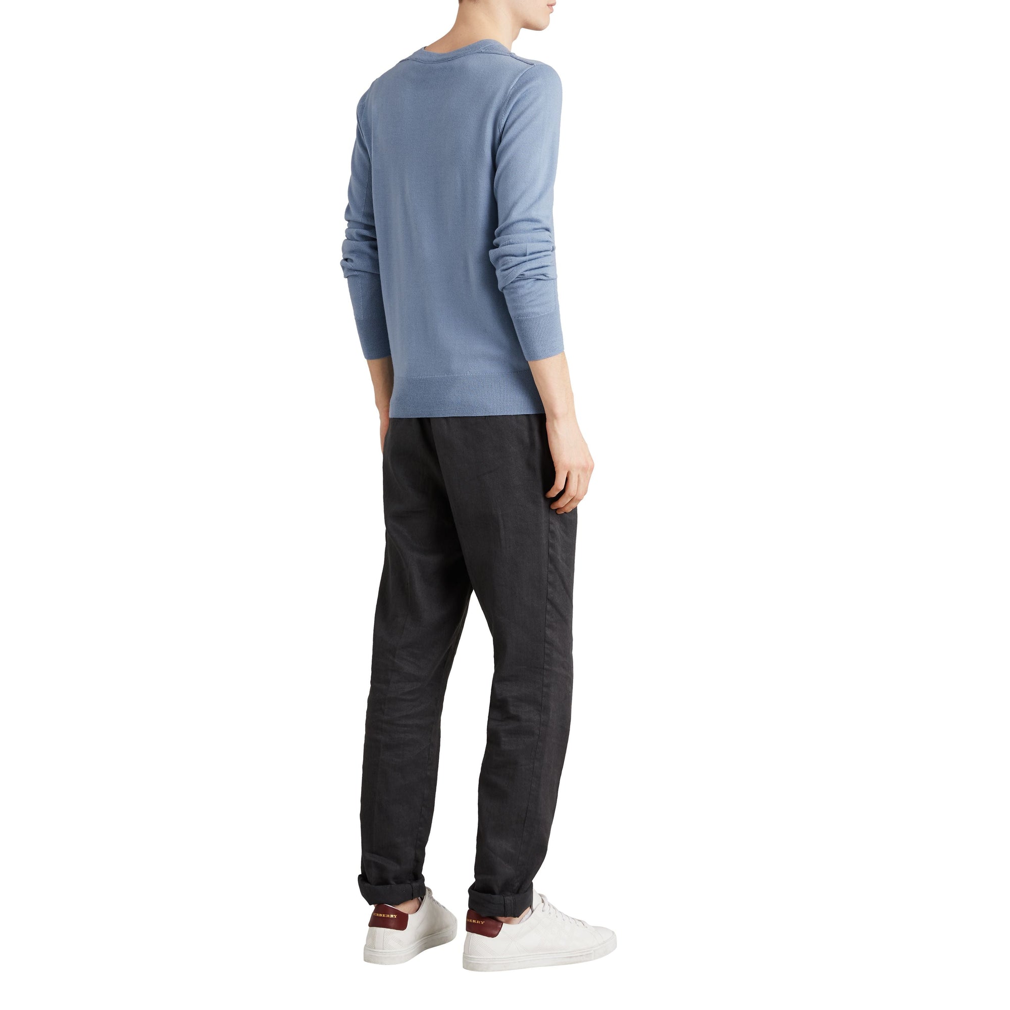 Pull en laine mérinos à détails check - Stone Blue