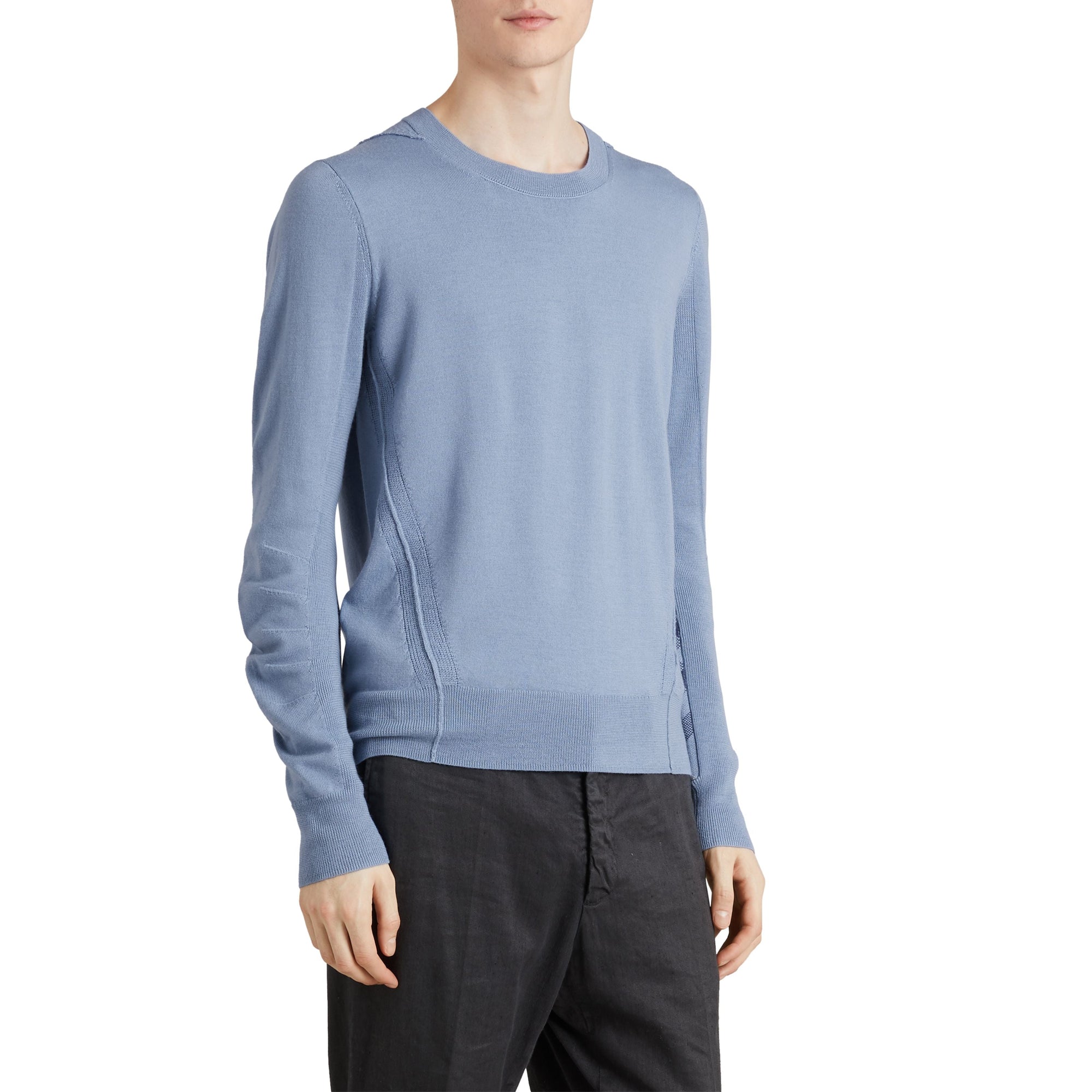 Pull en laine mérinos à détails check - Stone Blue