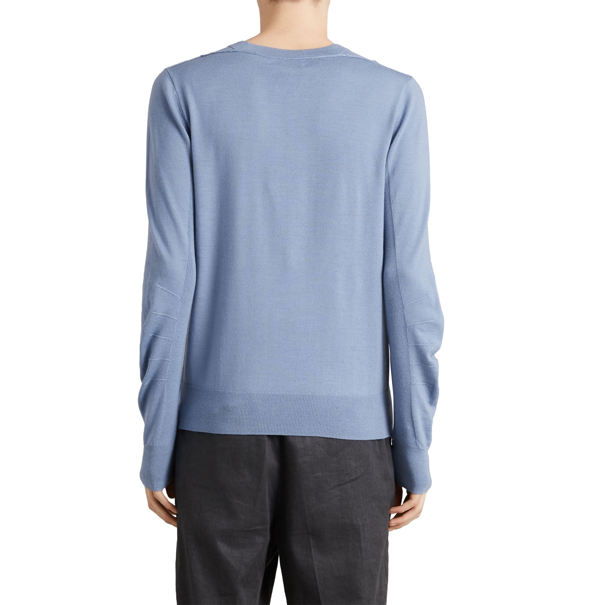 Pull en laine mérinos à détails check - Stone Blue