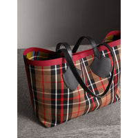 Sac tote The Giant moyen réversible en coton tartan - Caramel & Flax Yellow