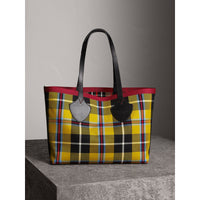 Sac tote The Giant moyen réversible en coton tartan - Caramel & Flax Yellow