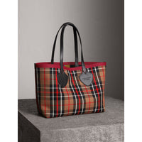 Sac tote The Giant moyen réversible en coton tartan - Caramel & Flax Yellow