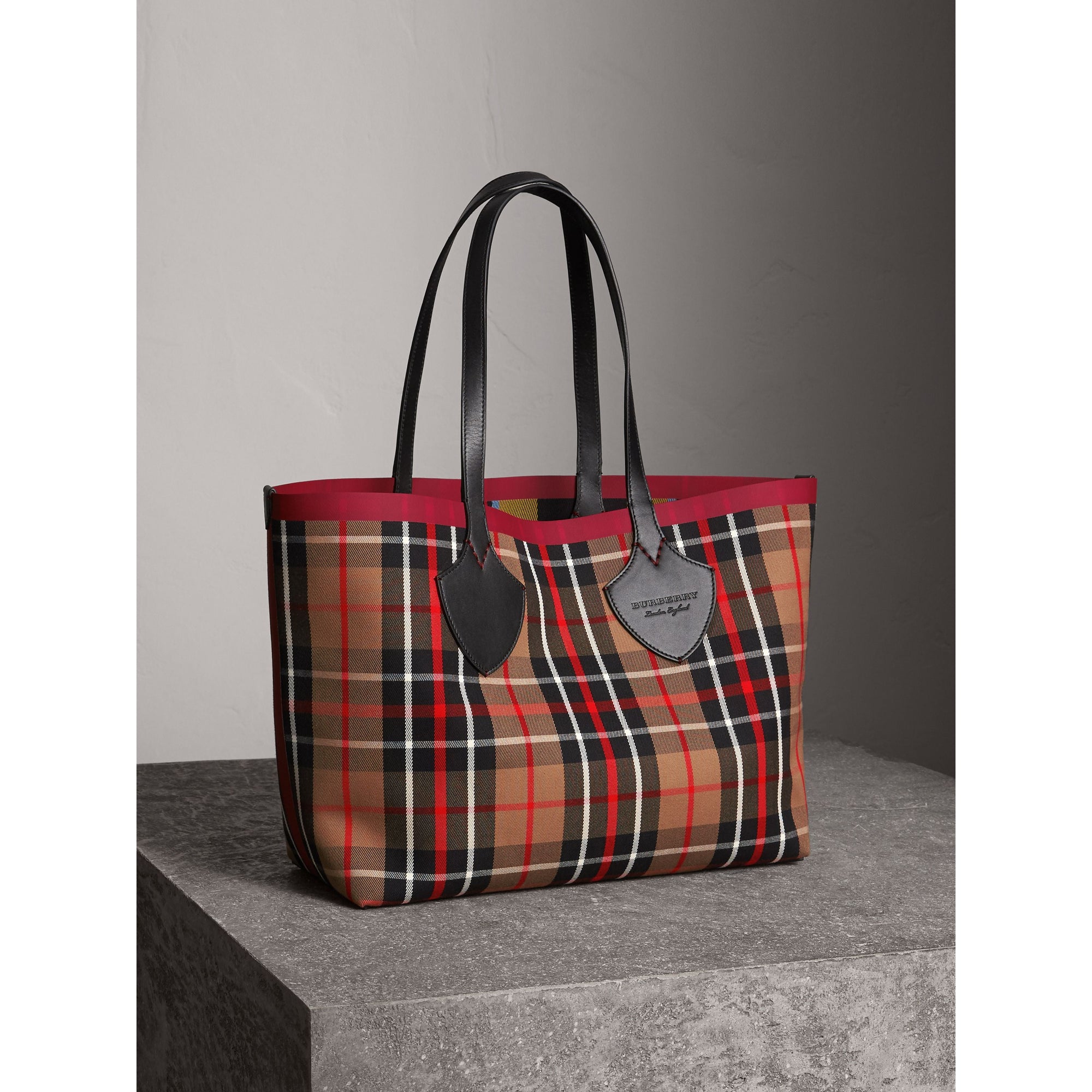 Sac tote The Giant moyen réversible en coton tartan - Caramel & Flax Yellow