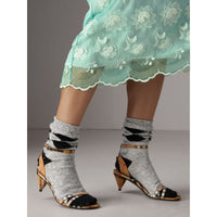 Sandales à talons coniques en coton à motif Vintage check - Antique Yellow