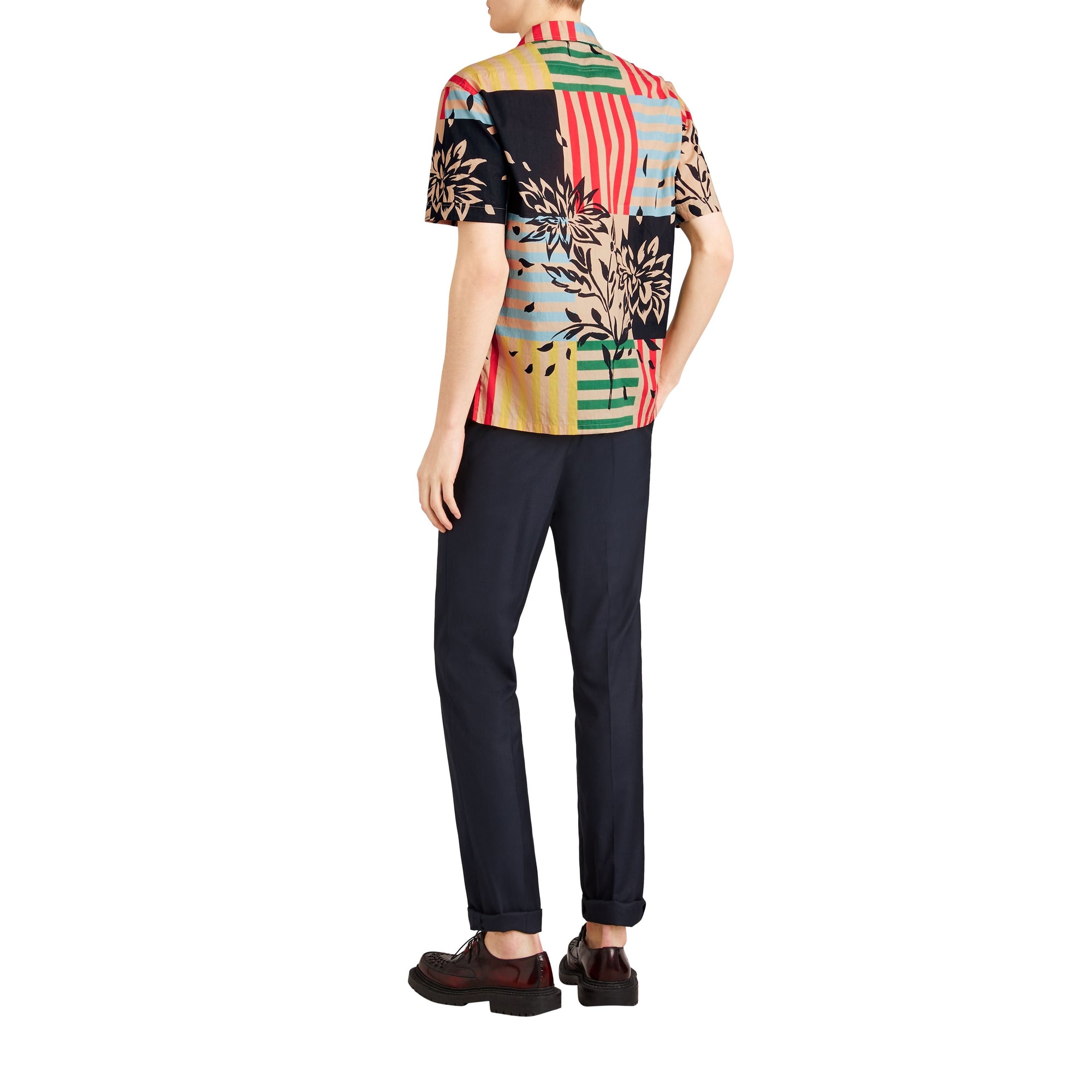 Chemise à manches courtes en coton à imprimé floral rayé - Steel Blue
