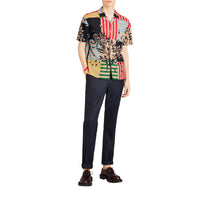 Chemise à manches courtes en coton à imprimé floral rayé - Steel Blue