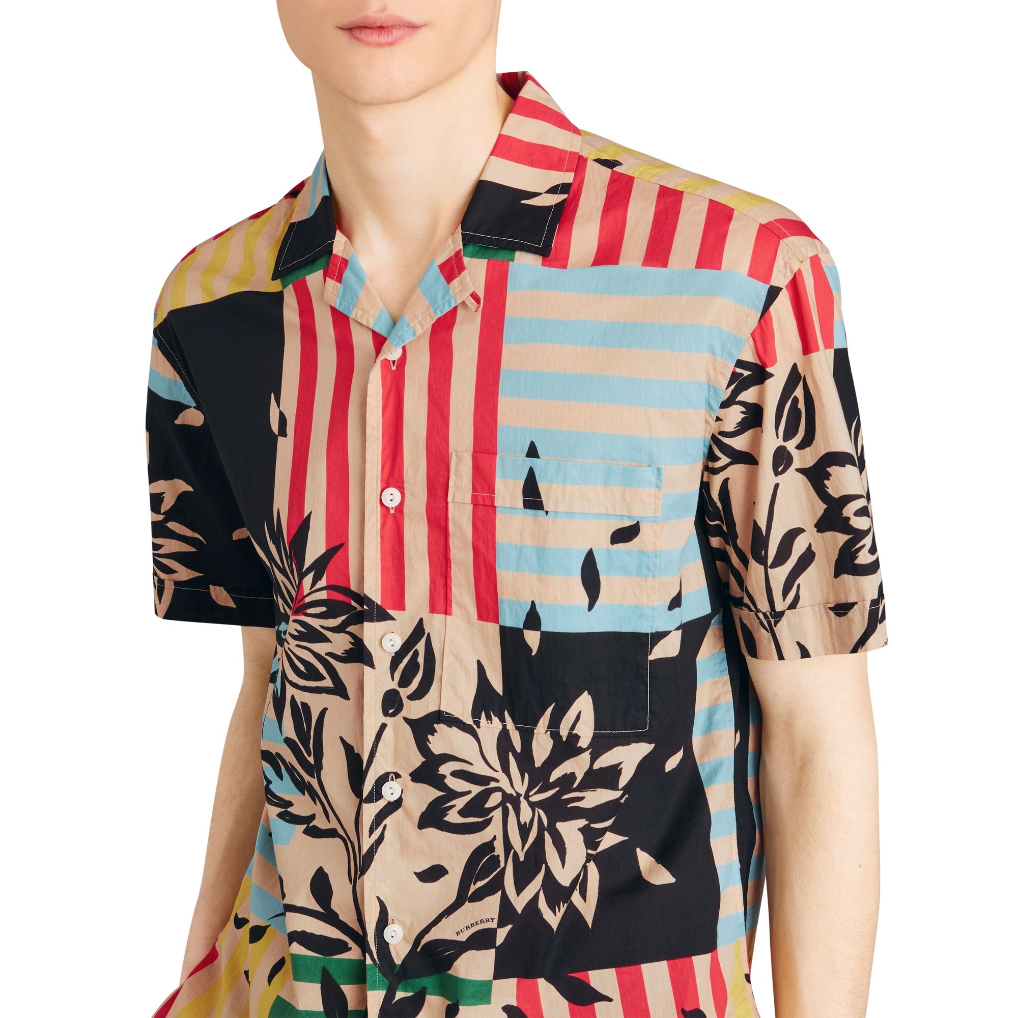 Chemise à manches courtes en coton à imprimé floral rayé - Steel Blue