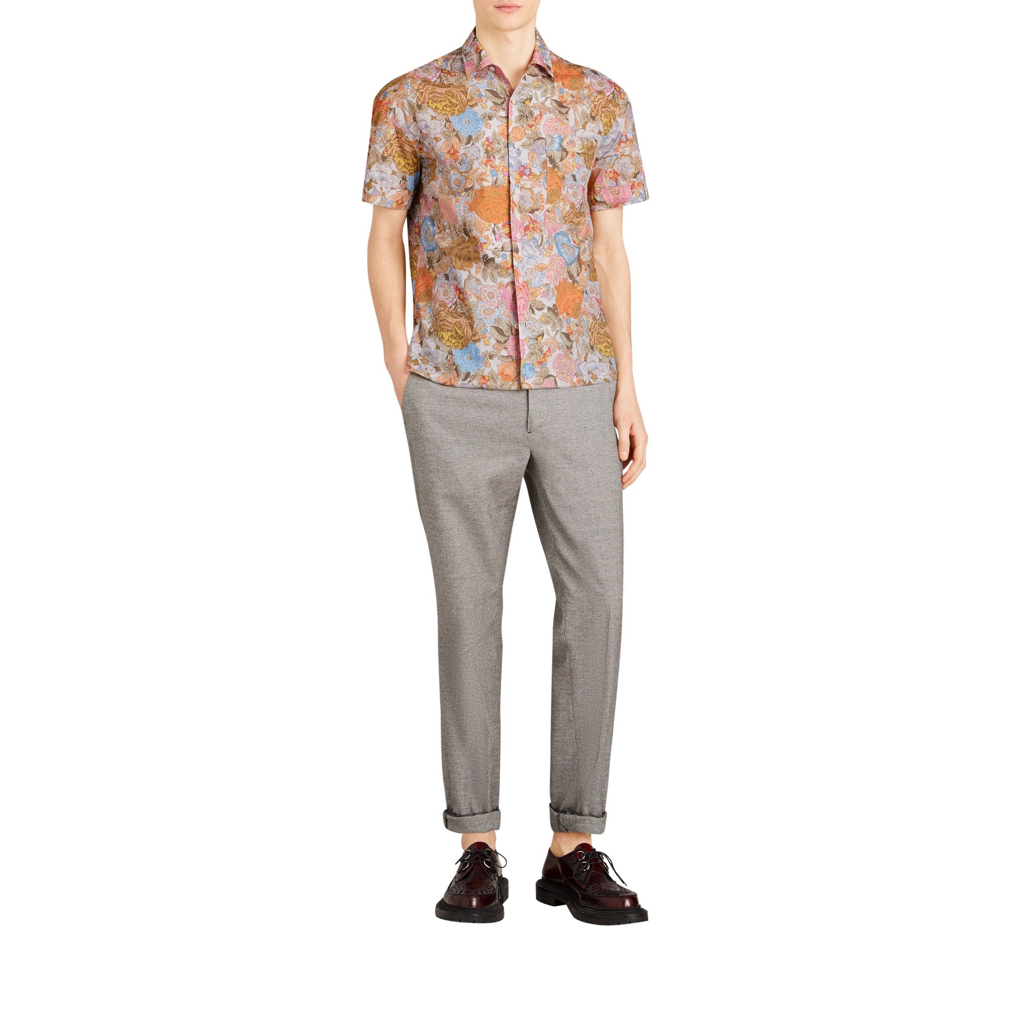 Chemise en coton à manches courtes avec imprimé floral - Bright Orange
