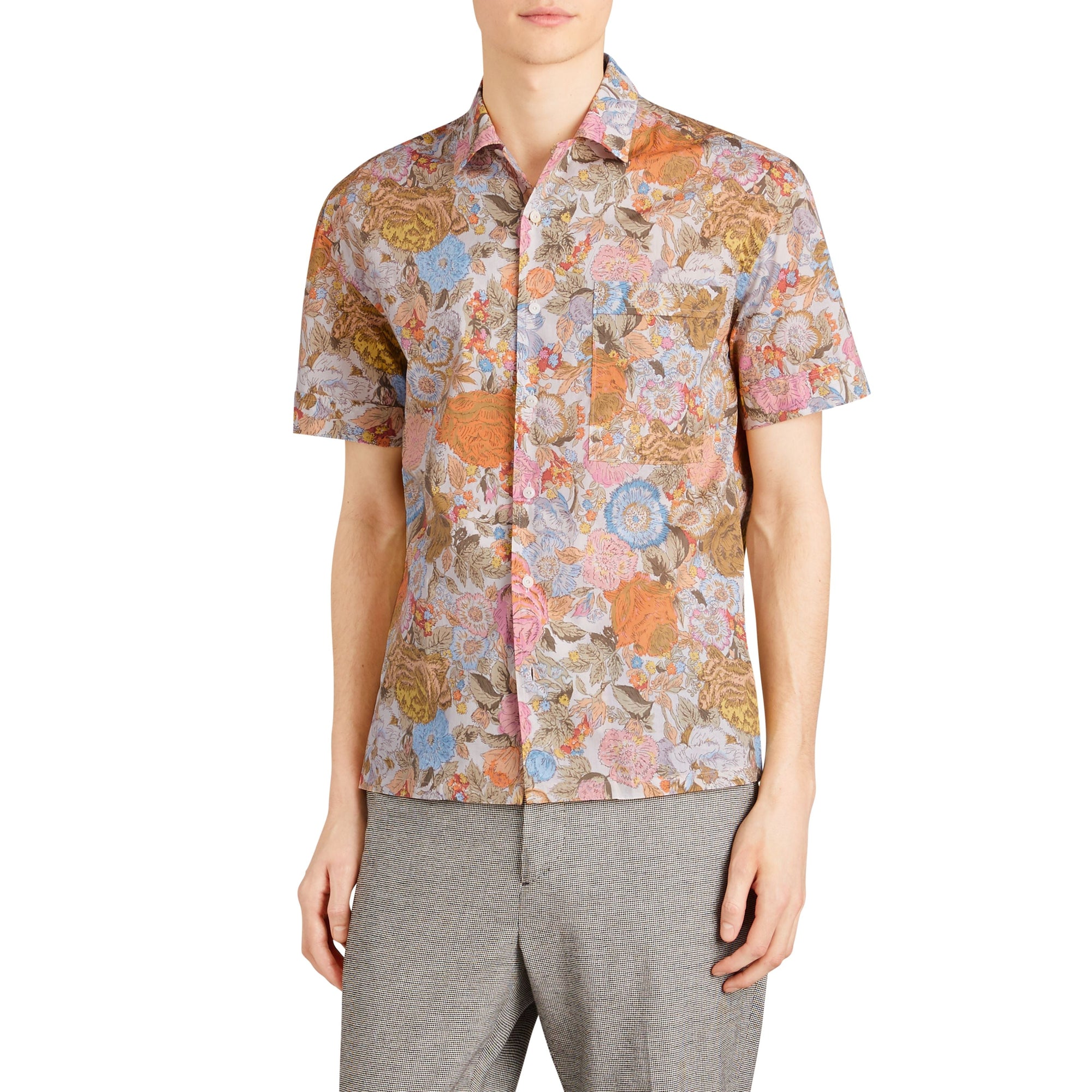 Chemise en coton à manches courtes avec imprimé floral - Bright Orange