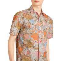 Chemise en coton à manches courtes avec imprimé floral - Bright Orange