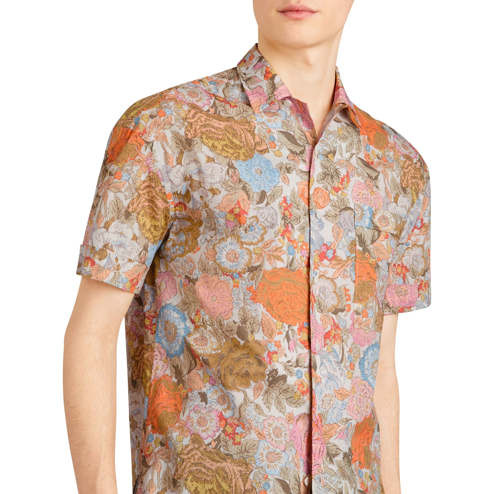 Chemise en coton à manches courtes avec imprimé floral - Bright Orange