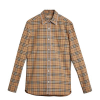 Chemise en coton à motif check brodé - Camel
