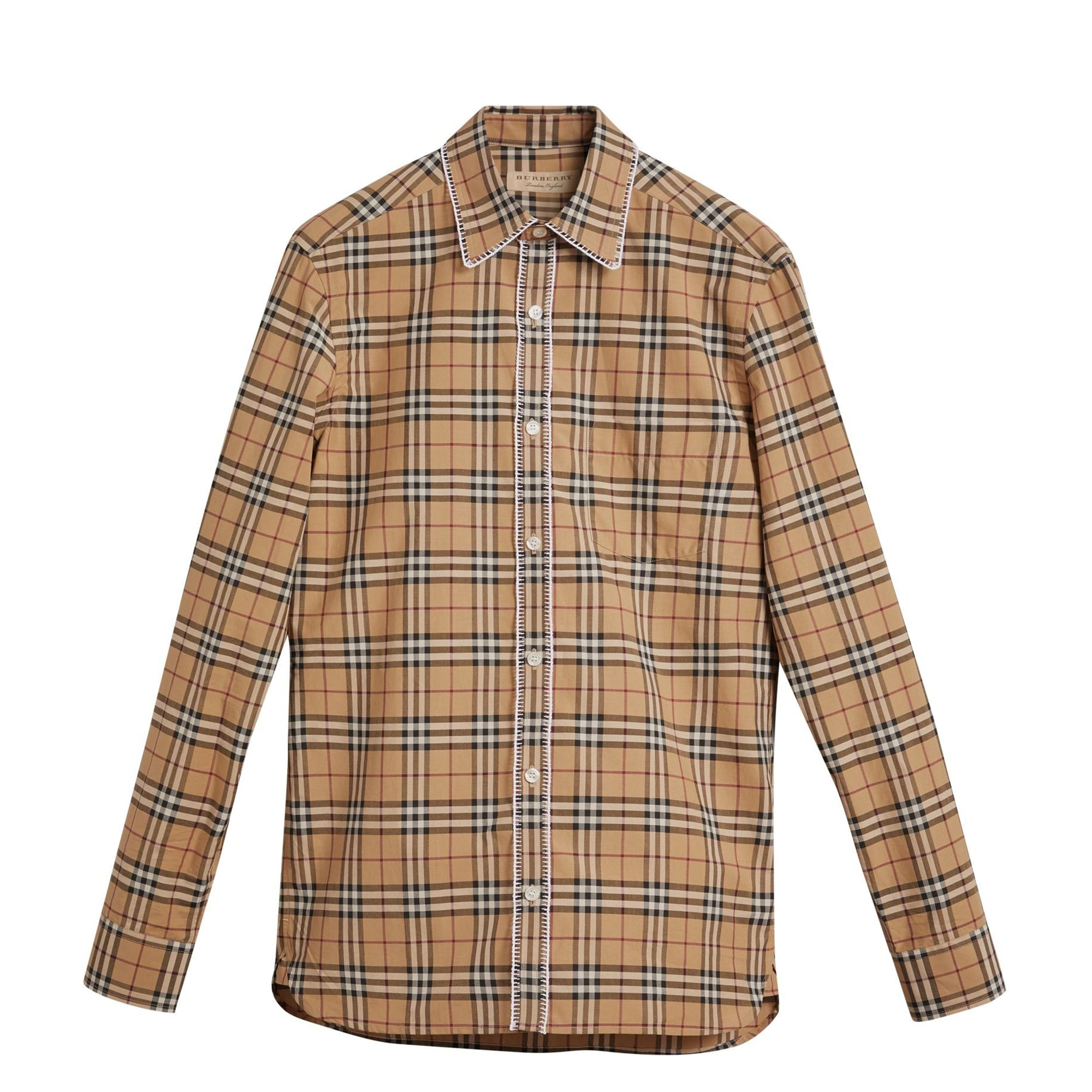 Chemise en coton à motif check brodé - Camel