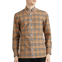 Chemise en coton à motif check brodé - Camel