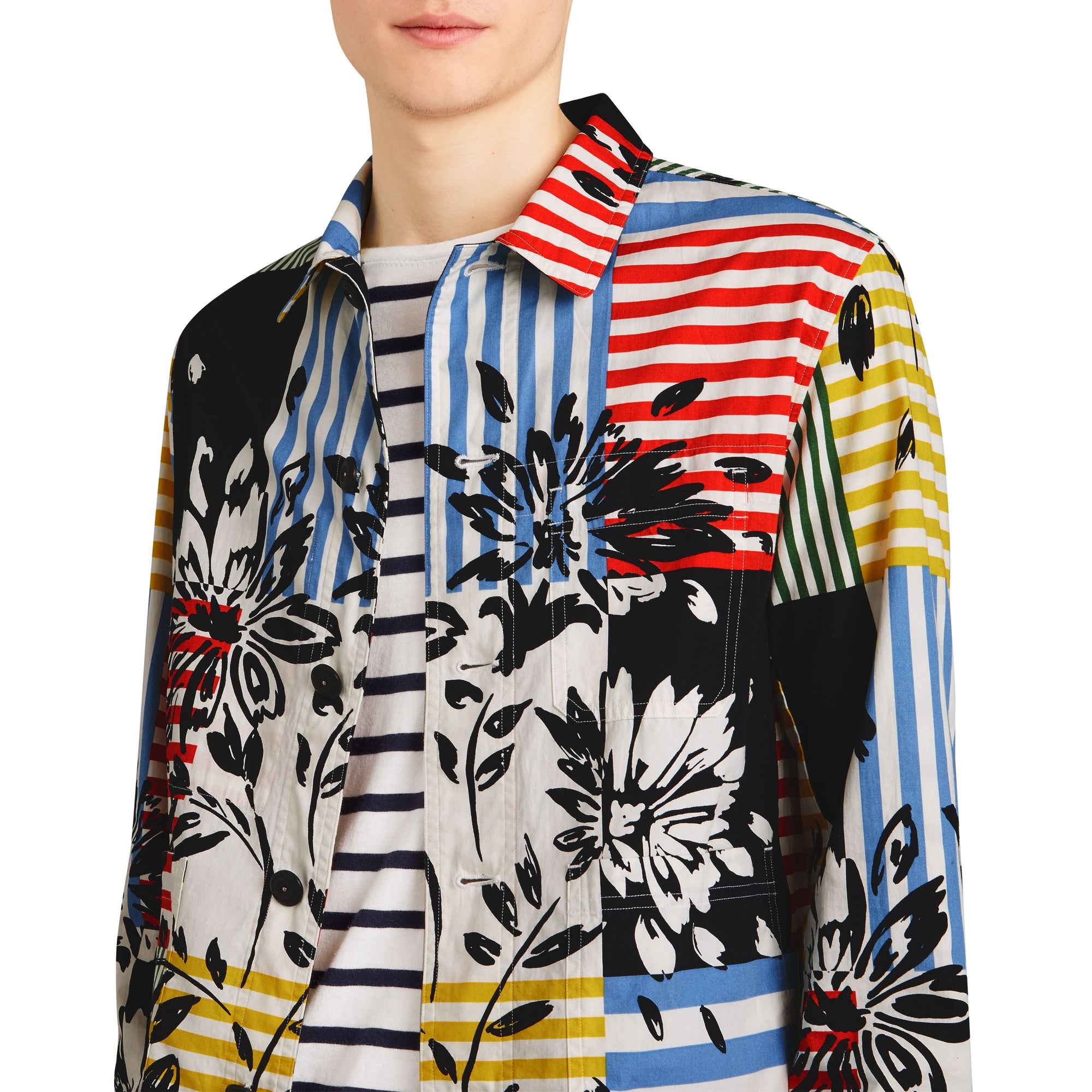 Surchemise en coton à imprimé floral rayé - Steel Blue
