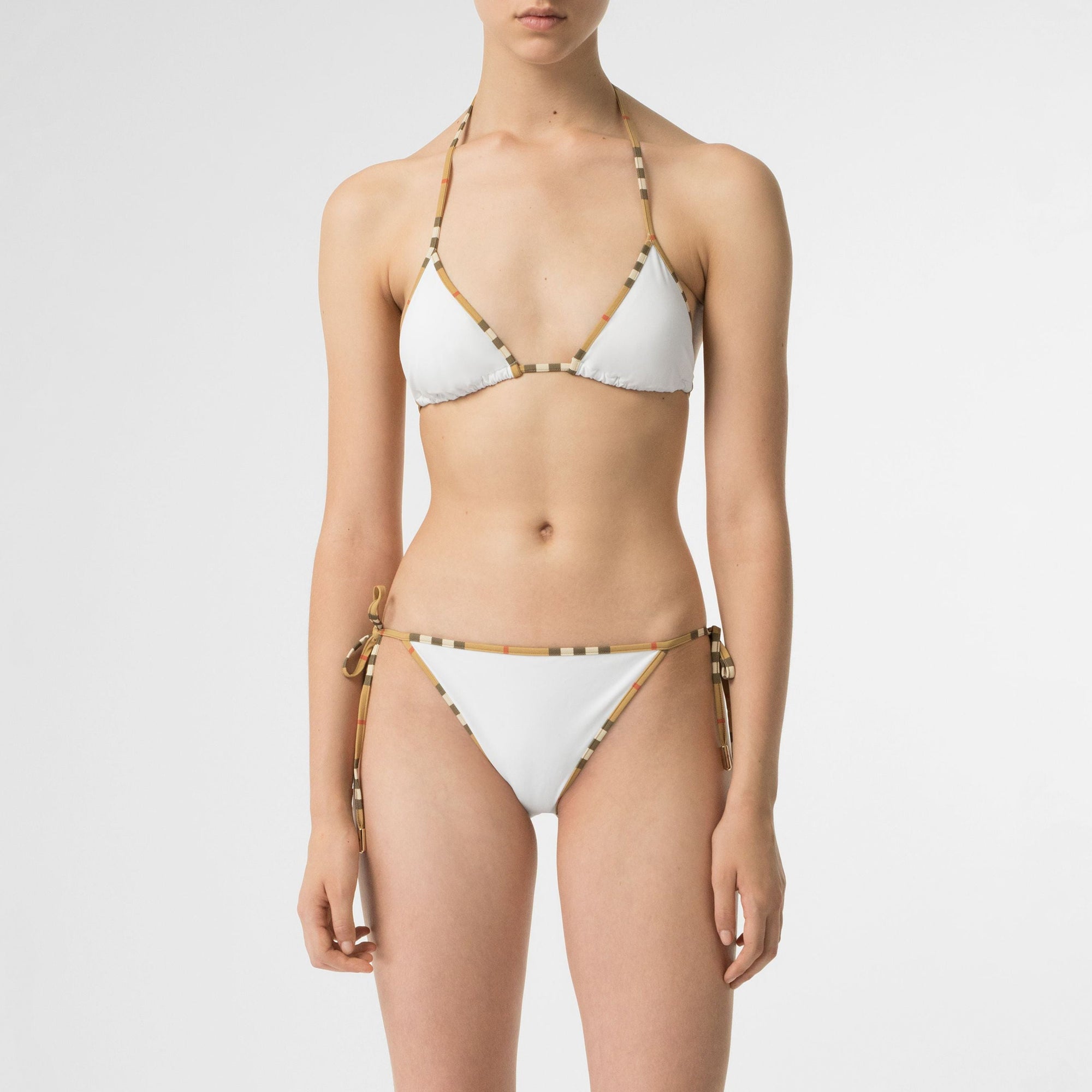 Bikini triangle avec bordure Vintage check - White