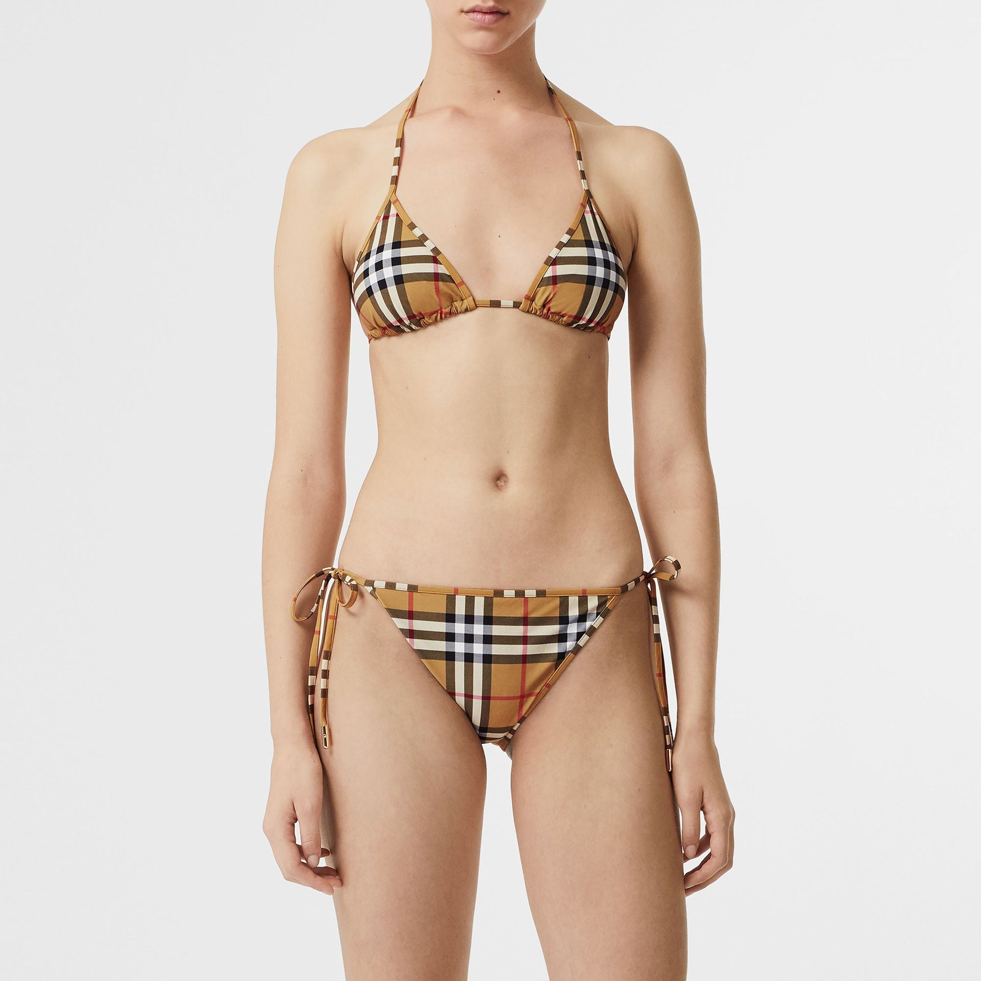 Bikini triangle à motif Vintage check - Camel