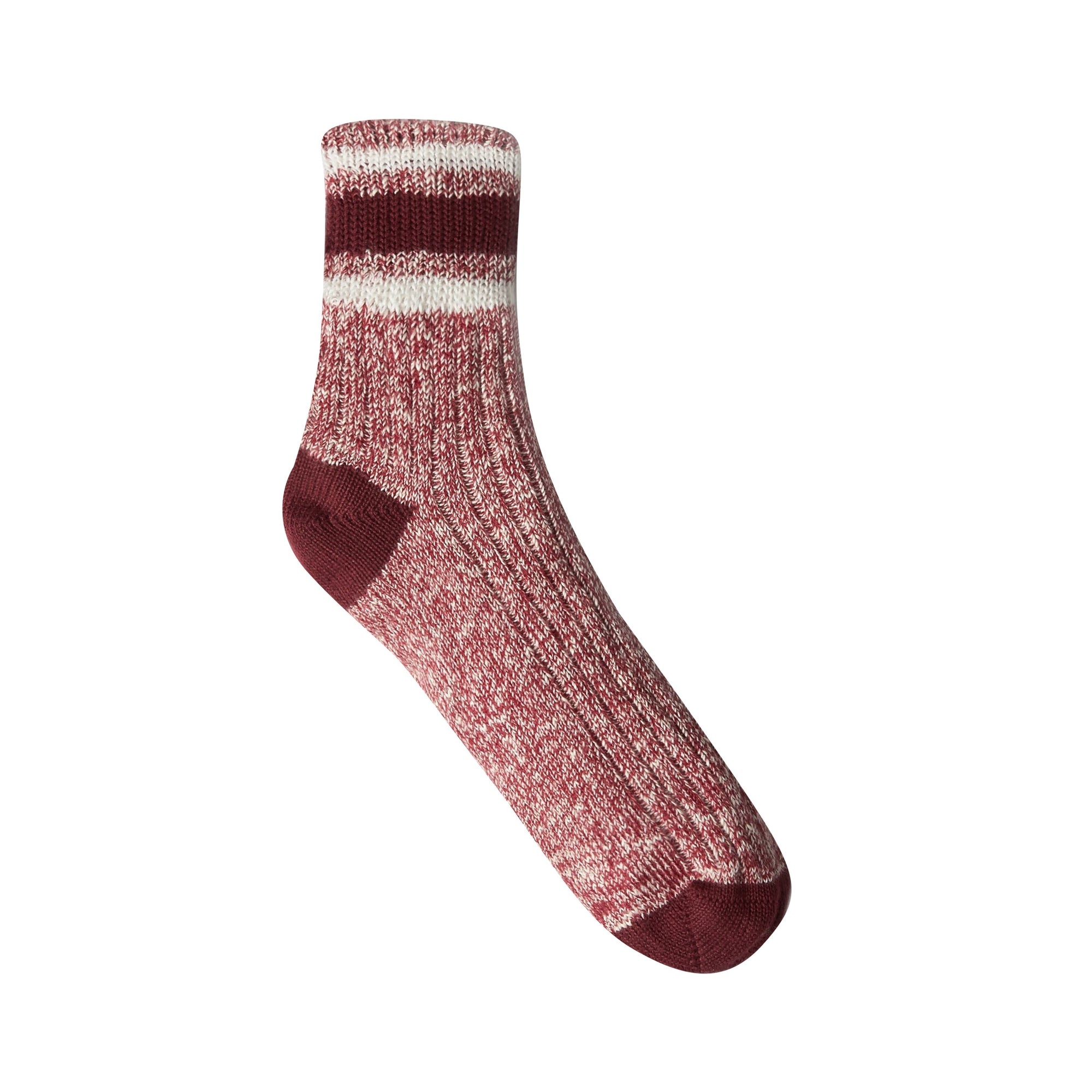 Chaussettes en grosse maille de coton mouliné à rayures - Burgundy