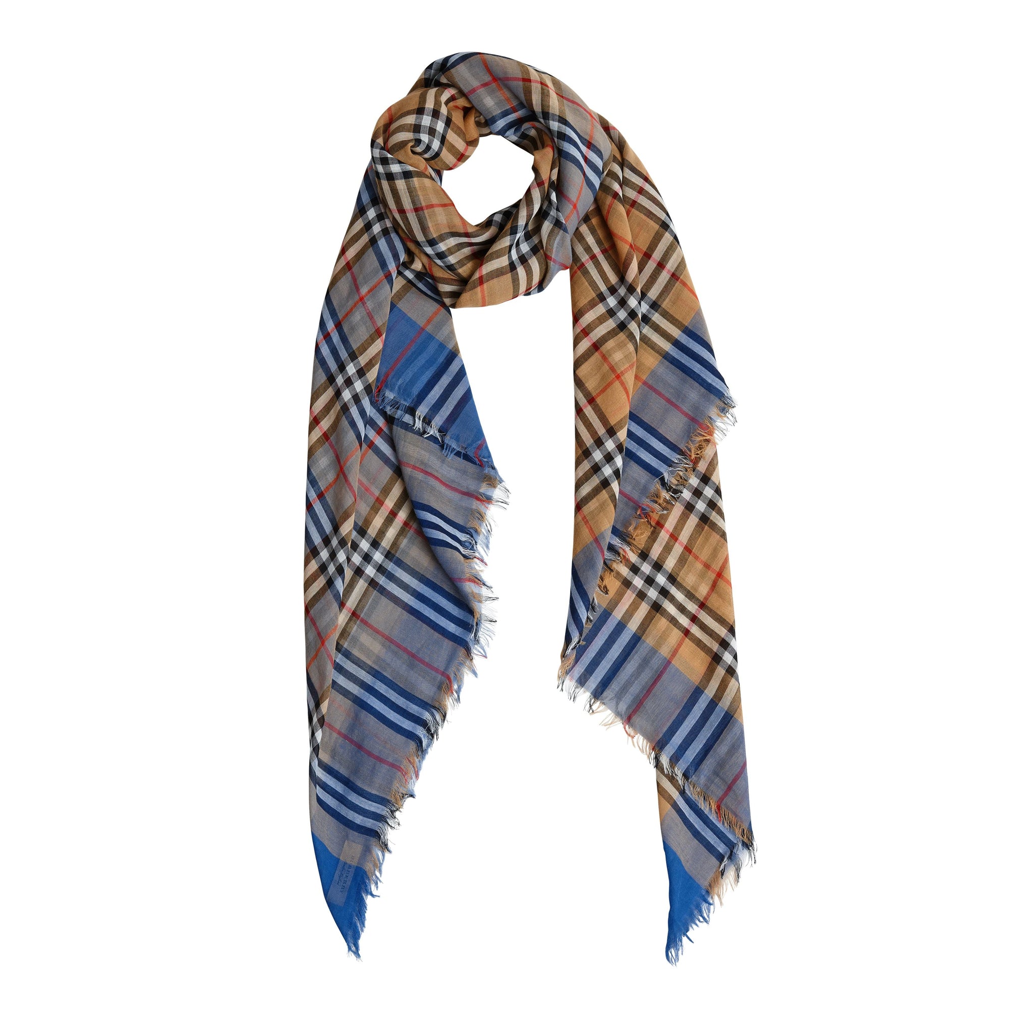 Carré bicolore en coton à motif Vintage check - Azure Blue