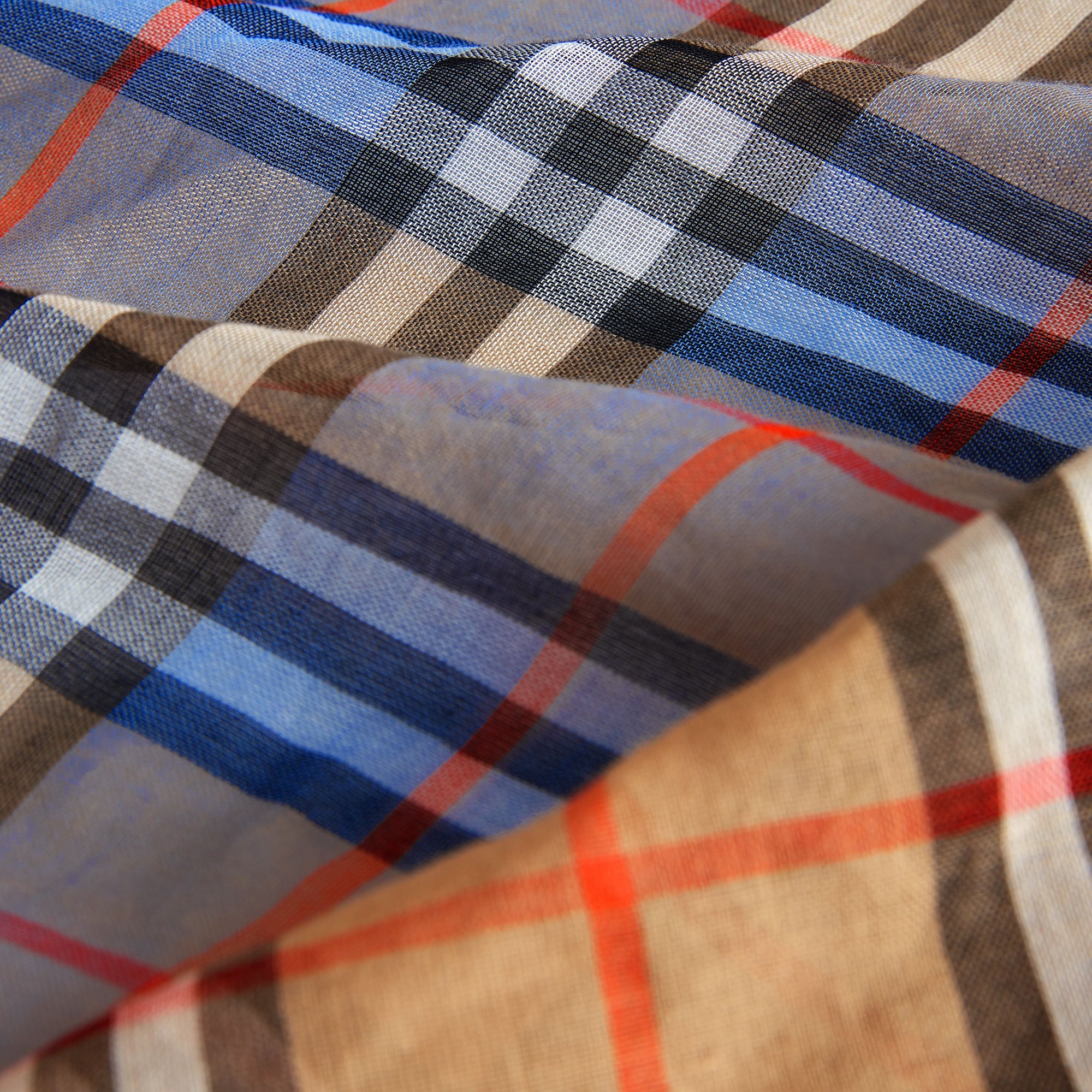 Carré bicolore en coton à motif Vintage check - Azure Blue