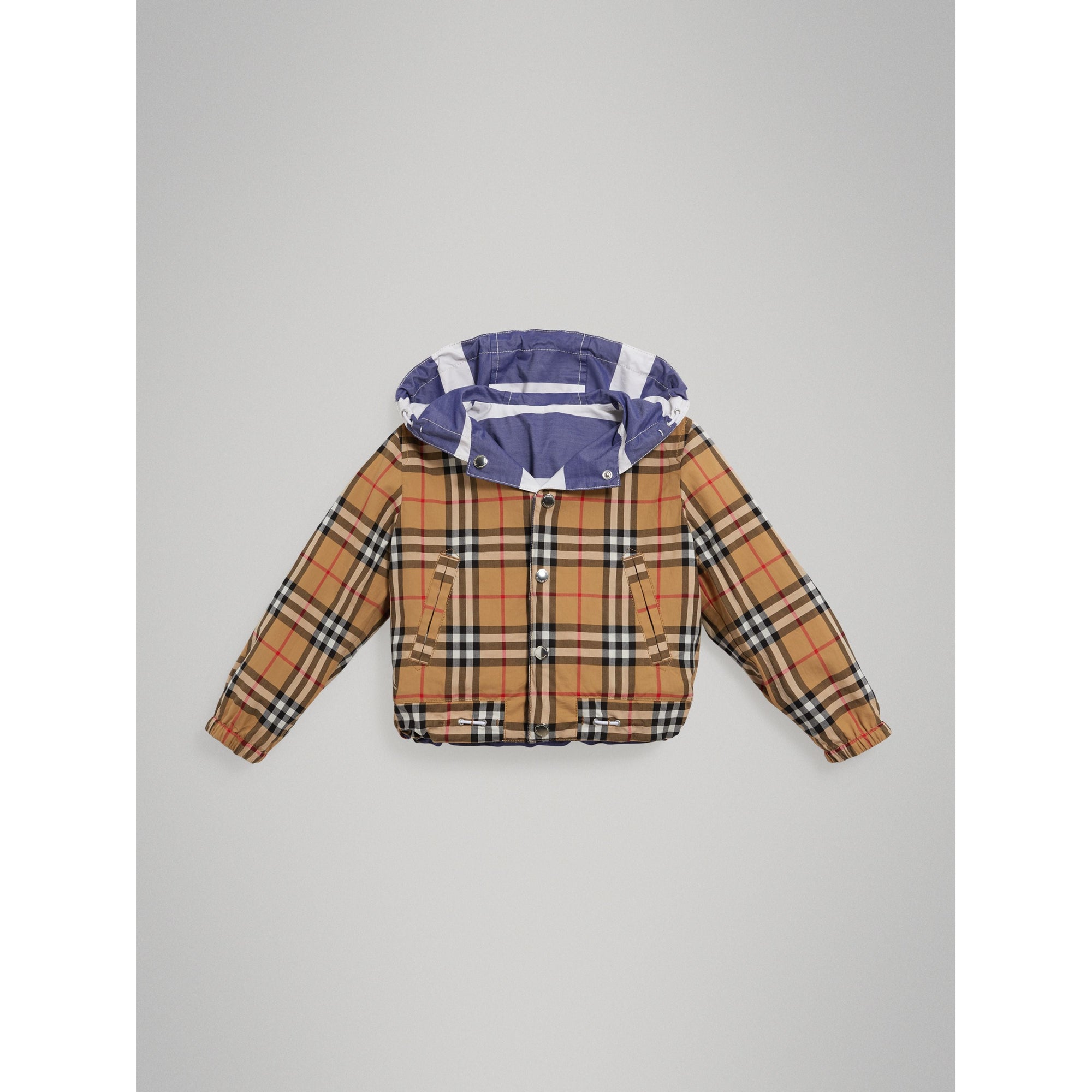 Veste à capuche rayée et à motif Vintage check réversible - Navy & White