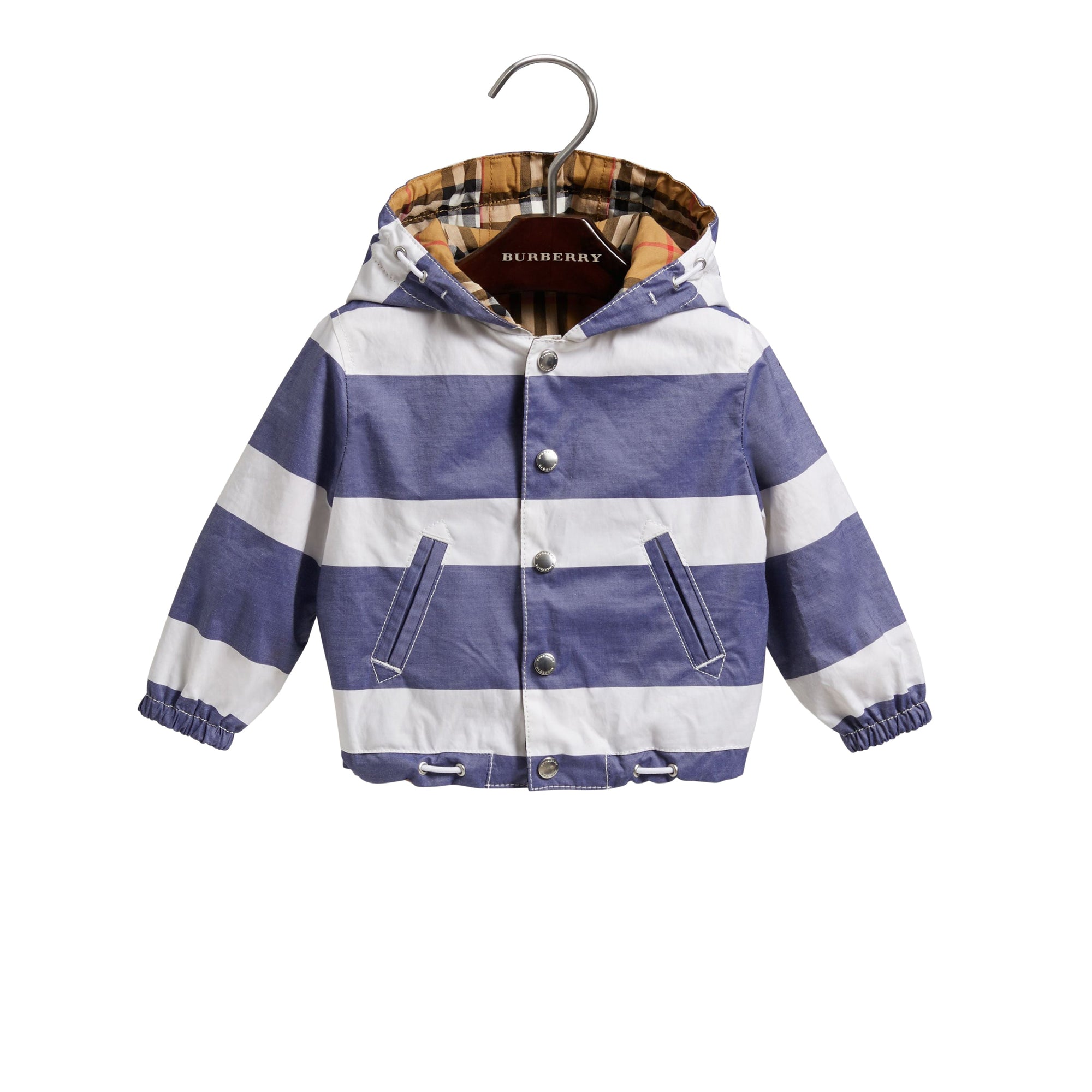 Veste à capuche rayée et à motif Vintage check réversible - Navy & White