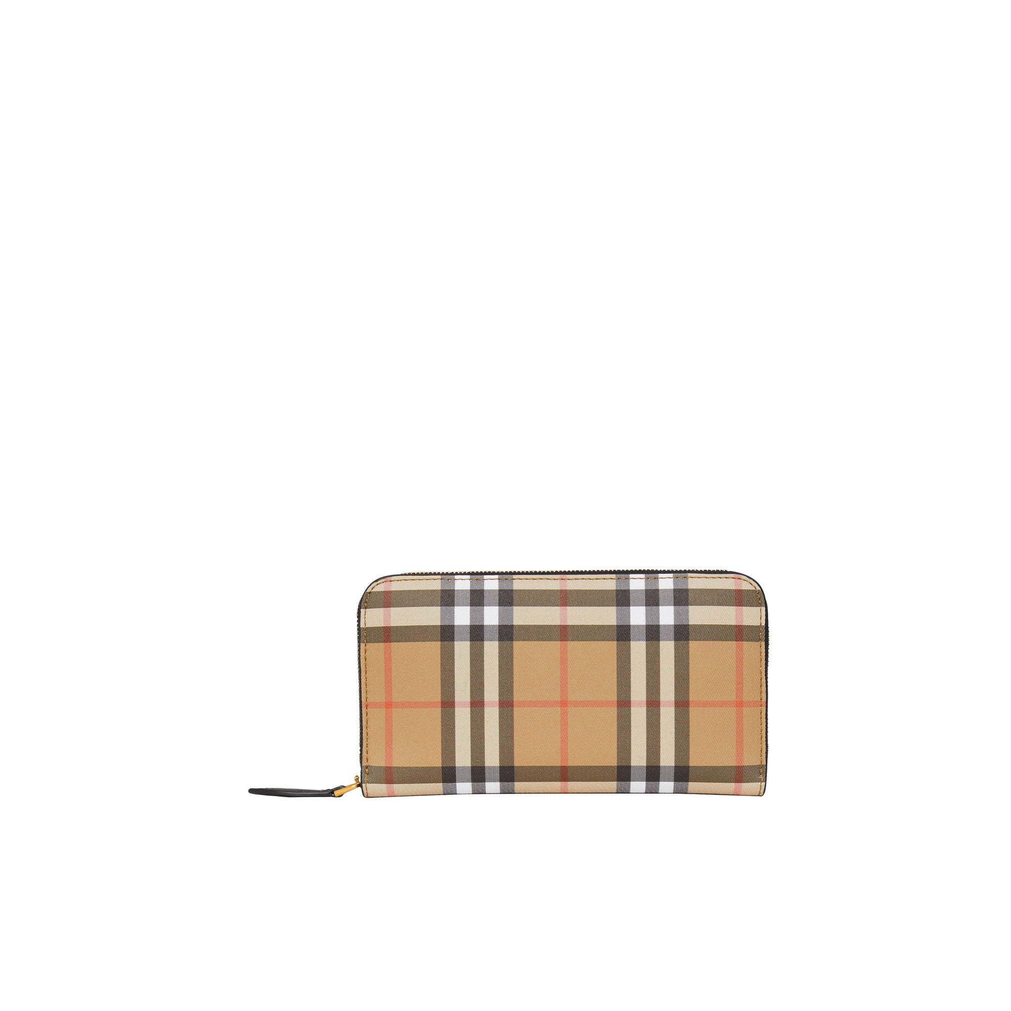 Portefeuille zippé en cuir et à motif Vintage check - Black