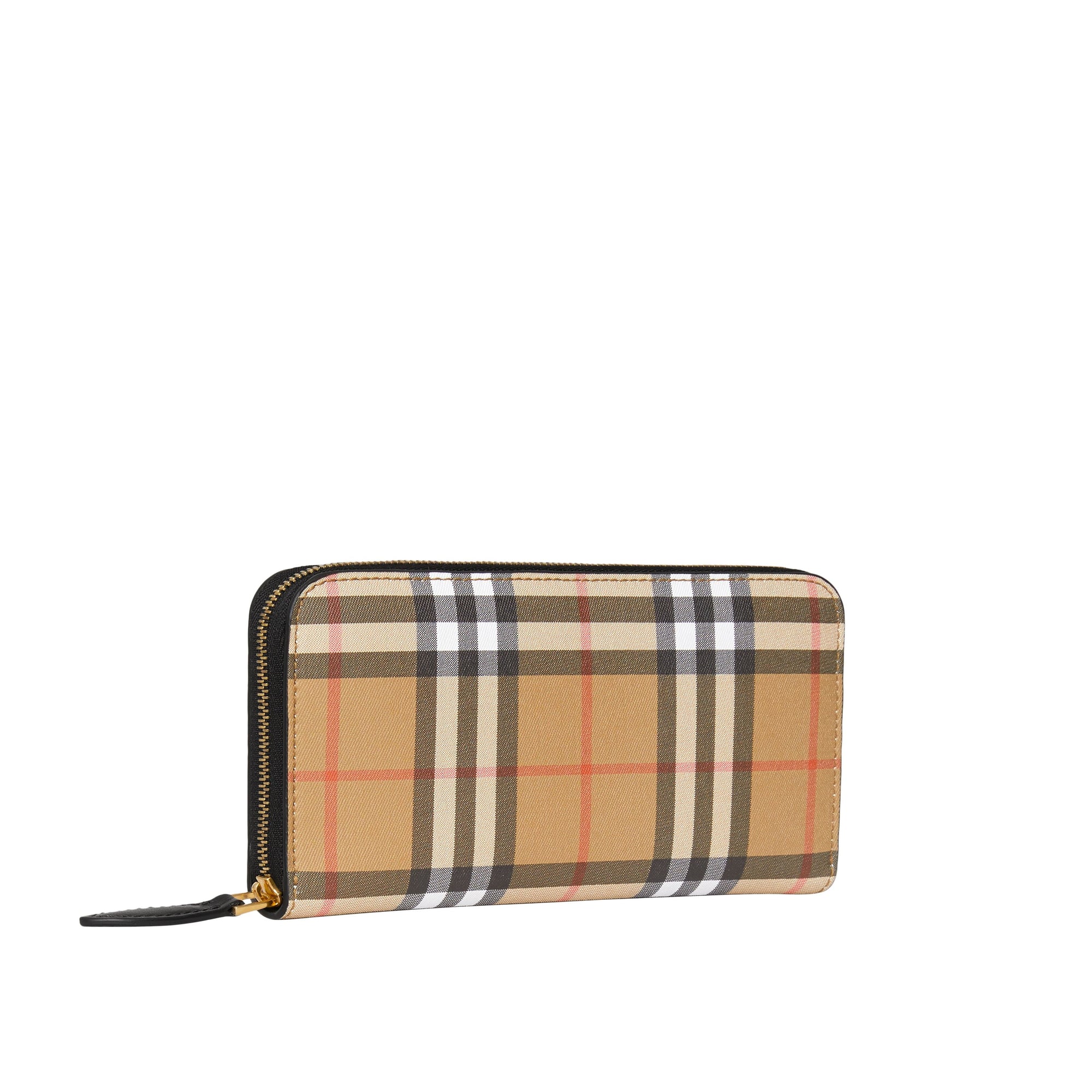 Portefeuille zippé en cuir et à motif Vintage check - Black