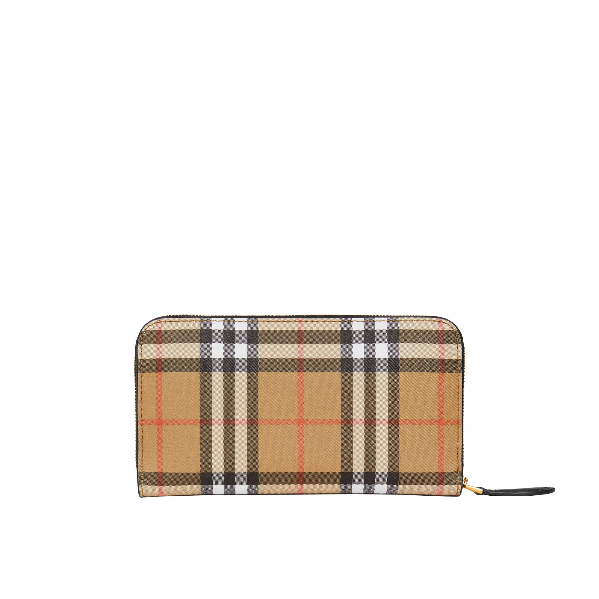 Portefeuille zippé en cuir et à motif Vintage check - Black
