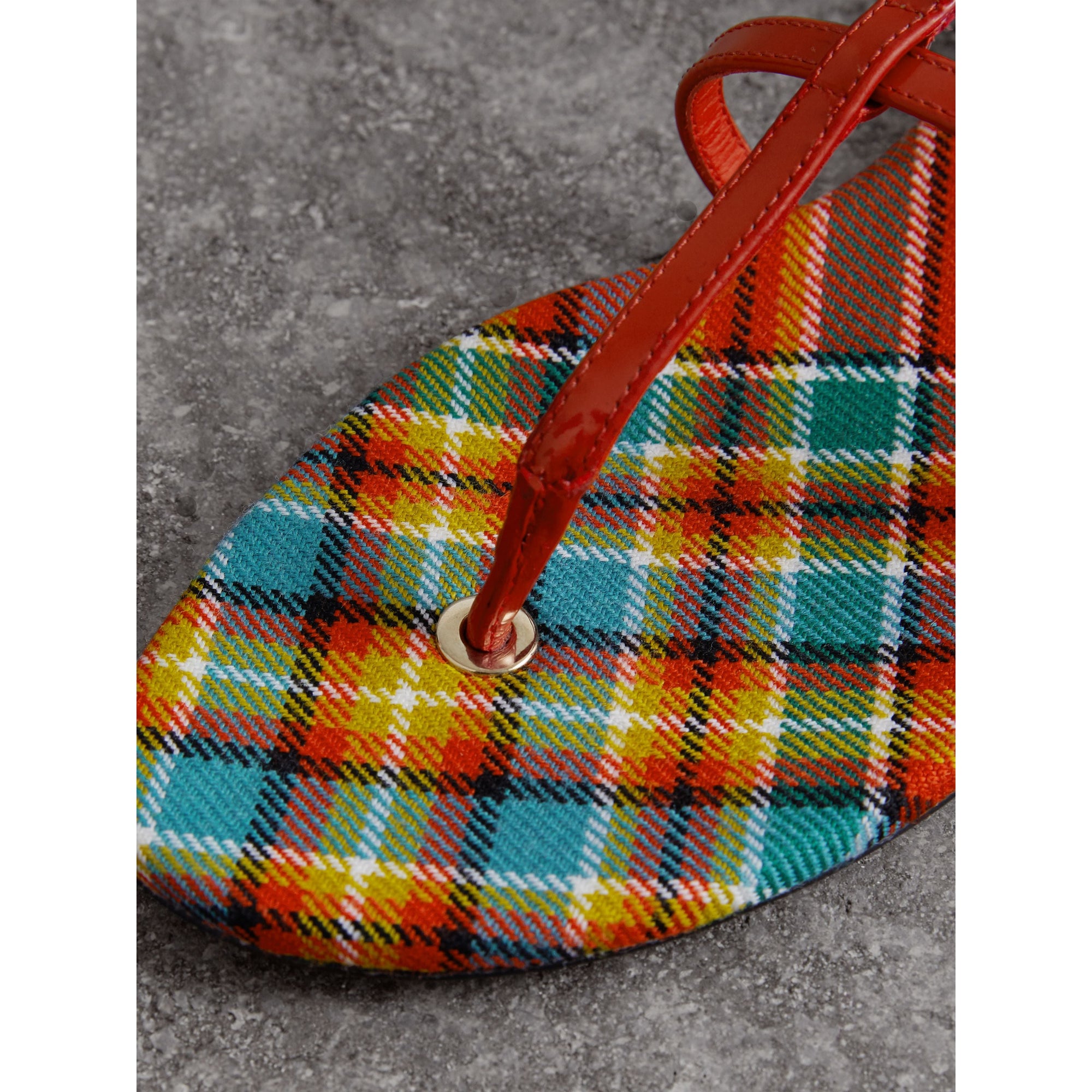 Sandales à motif Vintage check et cuir - Orange Red