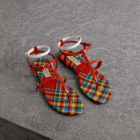 Sandales à motif Vintage check et cuir - Orange Red