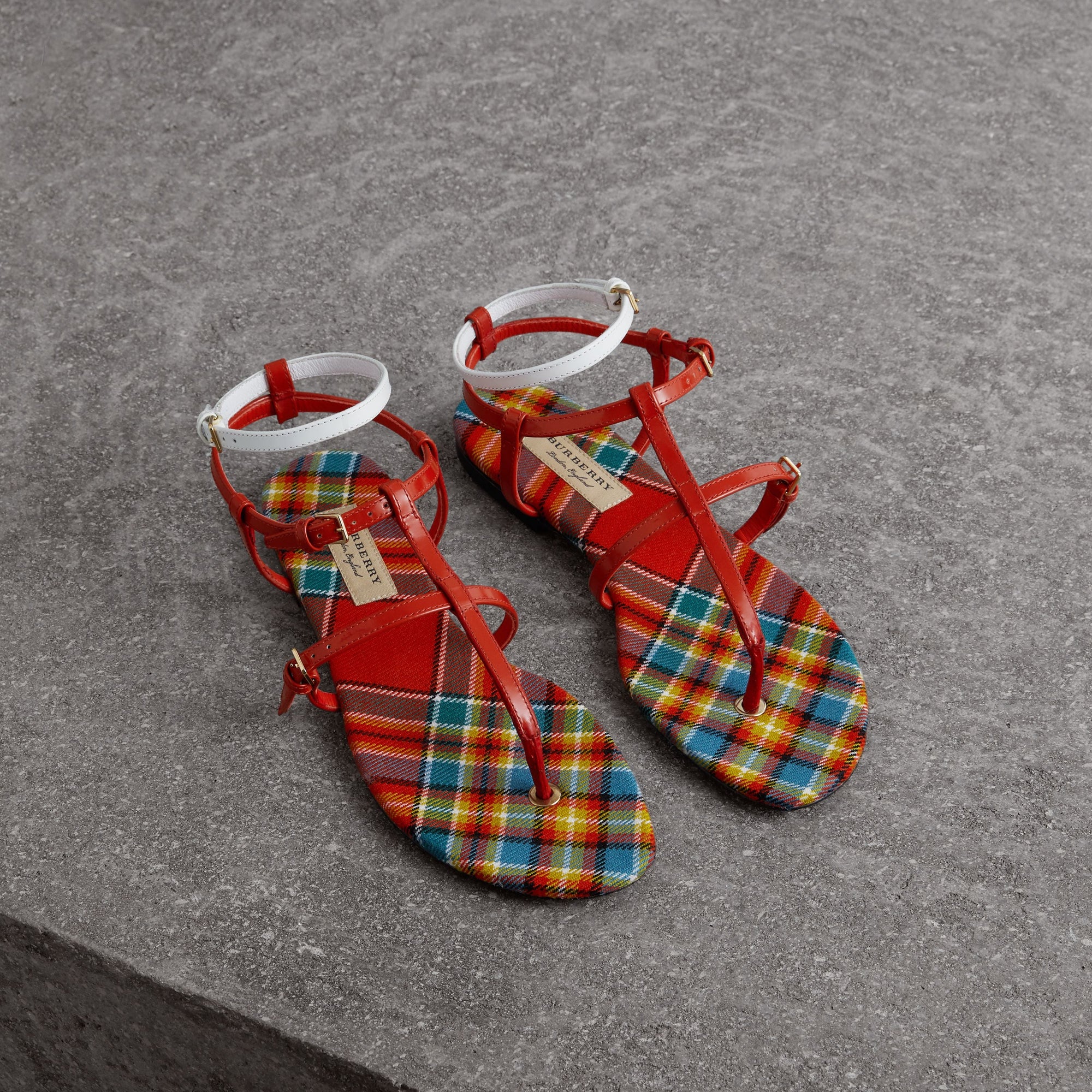 Sandales à motif Vintage check et cuir - Orange Red