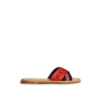 Mules en cuir et nylon à rayures - Black & Red & White