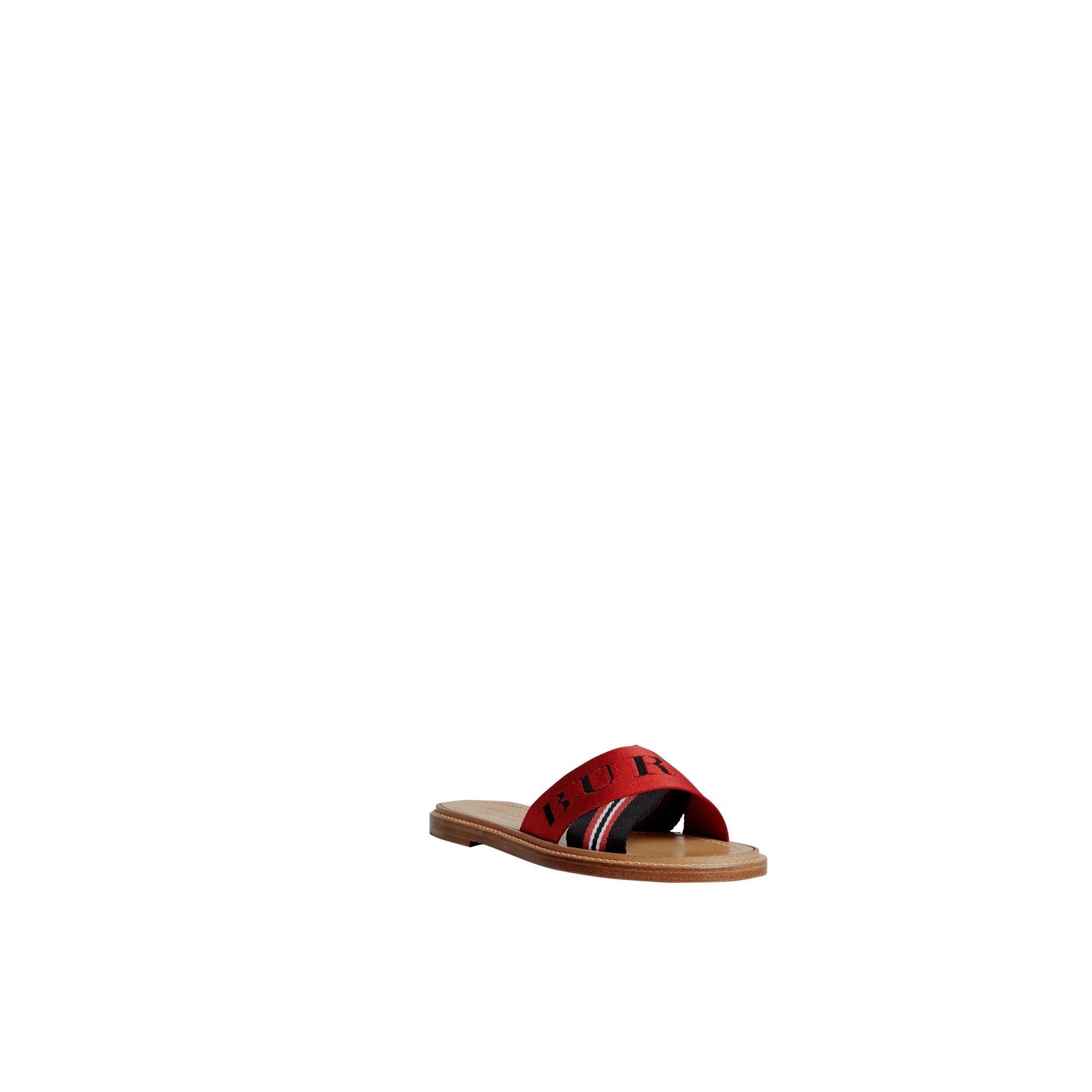 Mules en cuir et nylon à rayures - Black & Red & White