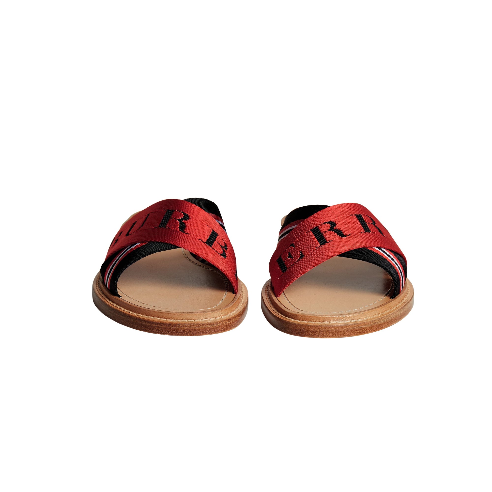 Mules en cuir et nylon à rayures - Black & Red & White