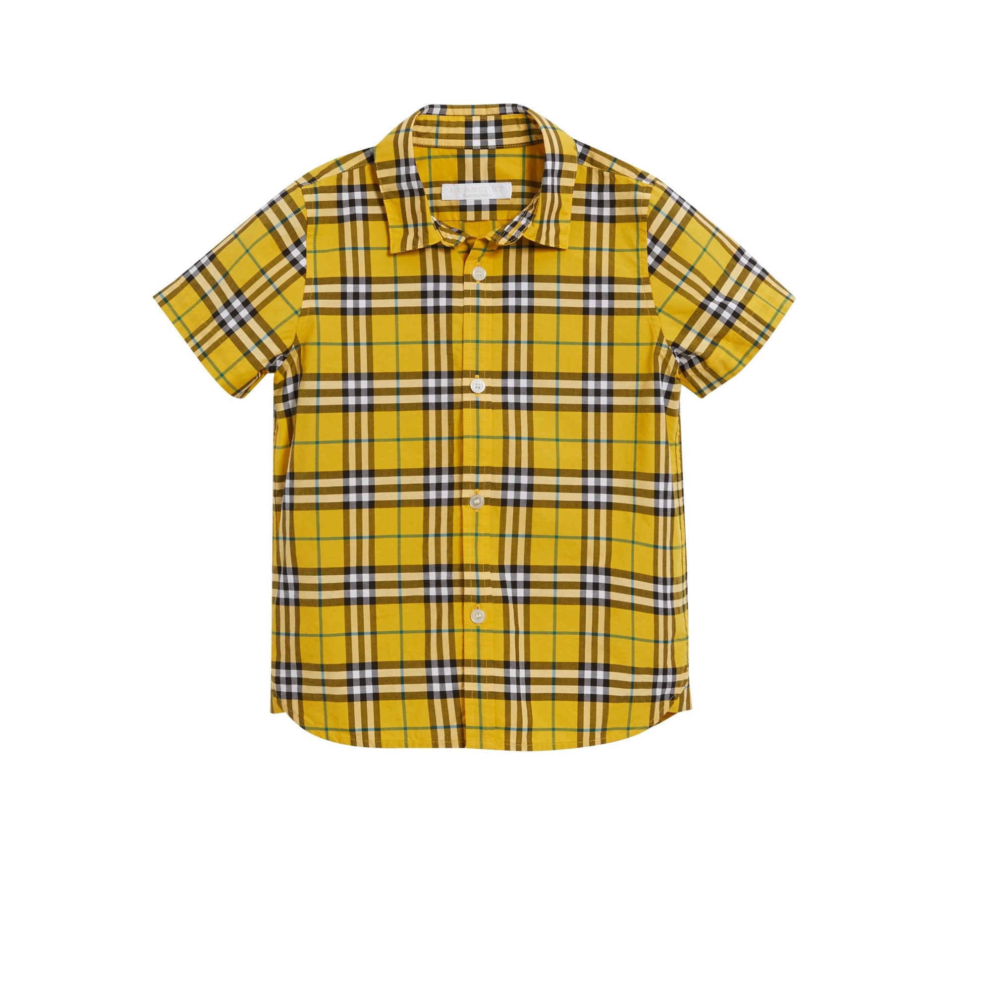 Chemise en coton à manches courtes avec motif check - Bright Yellow