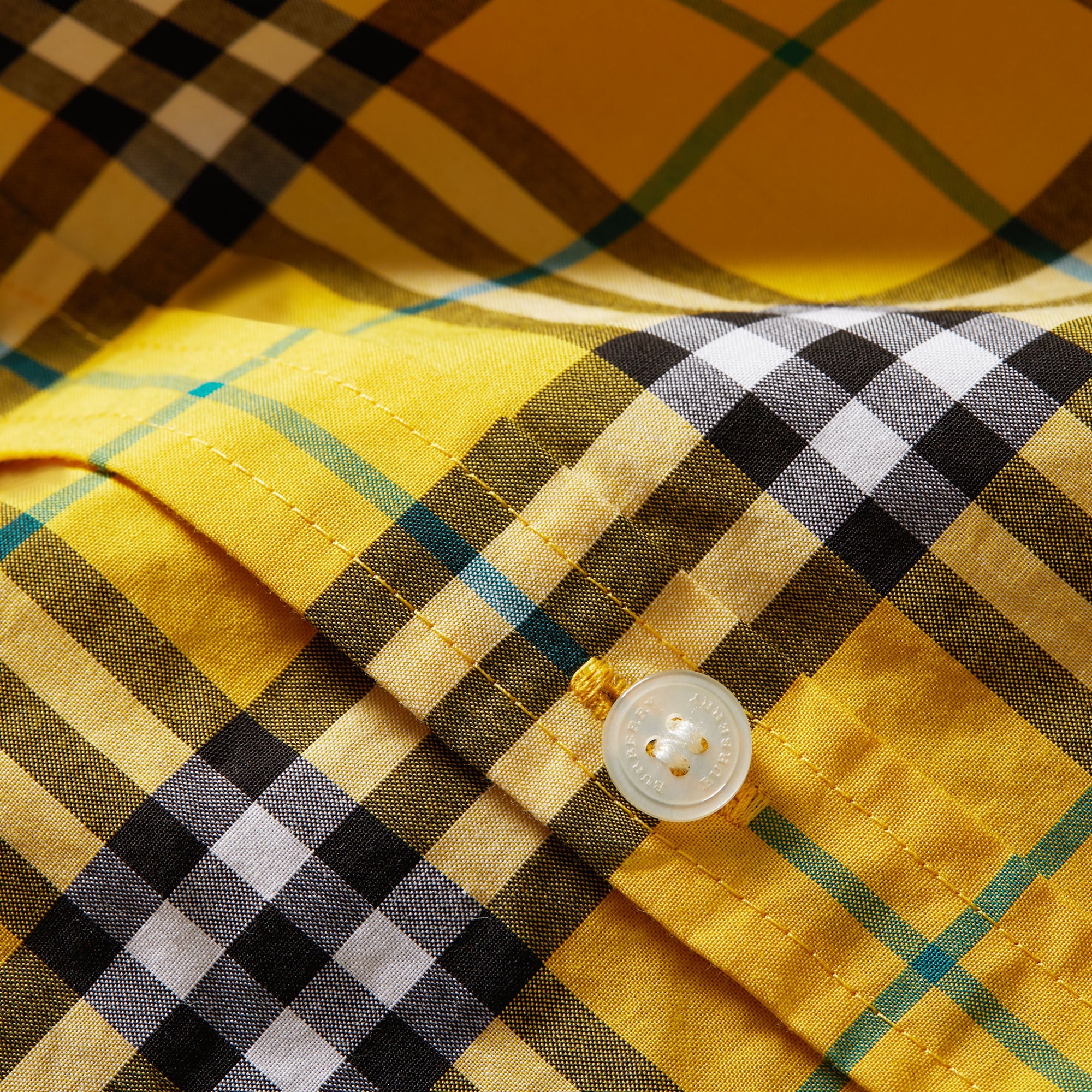 Chemise en coton à manches courtes avec motif check - Bright Yellow