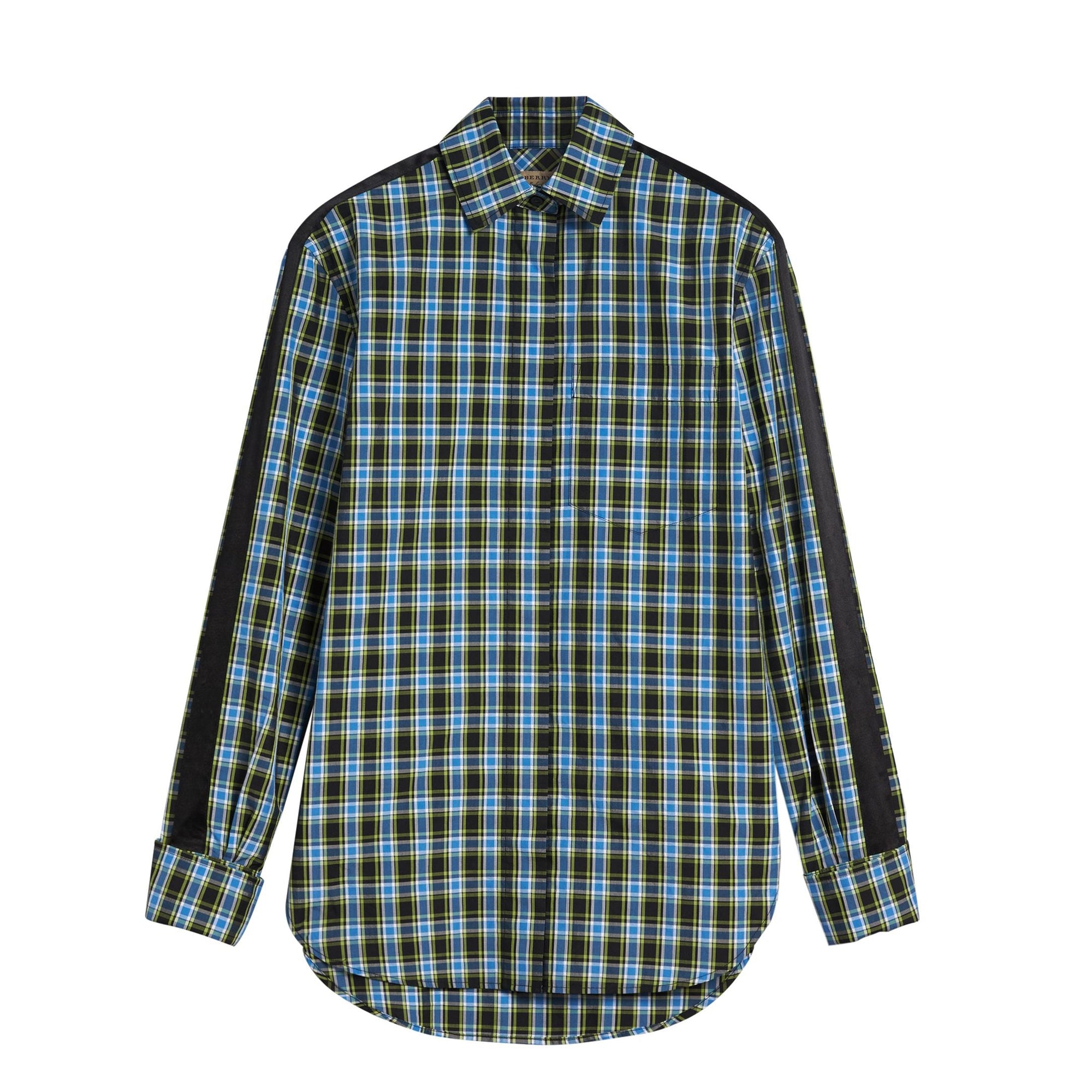 Chemise en coton et soie à motif check avec bande - Azure Blue