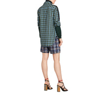 Chemise en coton et soie à motif check avec bande - Azure Blue