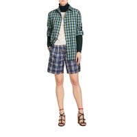 Chemise en coton et soie à motif check avec bande - Azure Blue