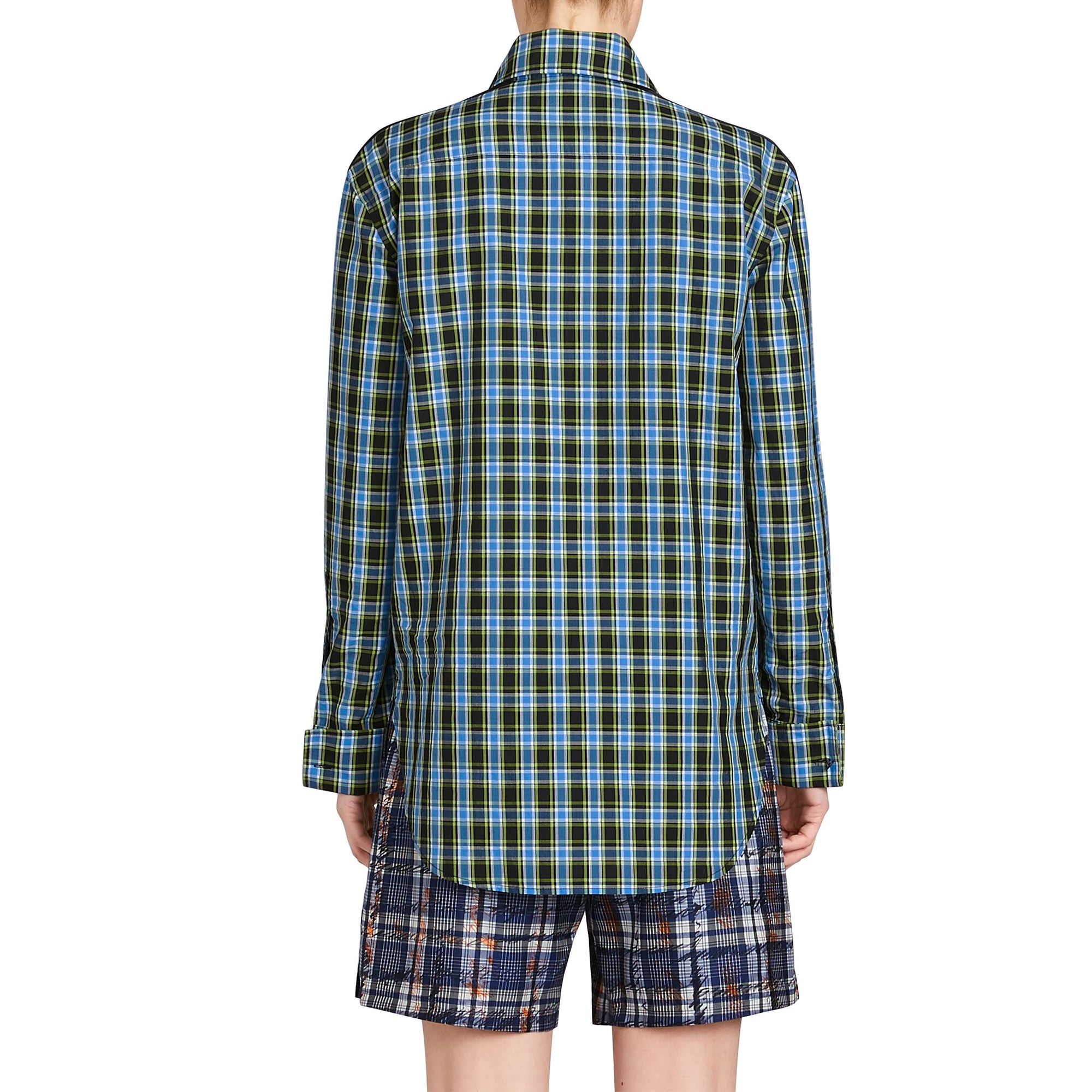 Chemise en coton et soie à motif check avec bande - Azure Blue