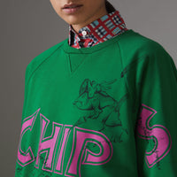 Sweat-shirt en coton à imprimé Fish and Chips - Pigment Green
