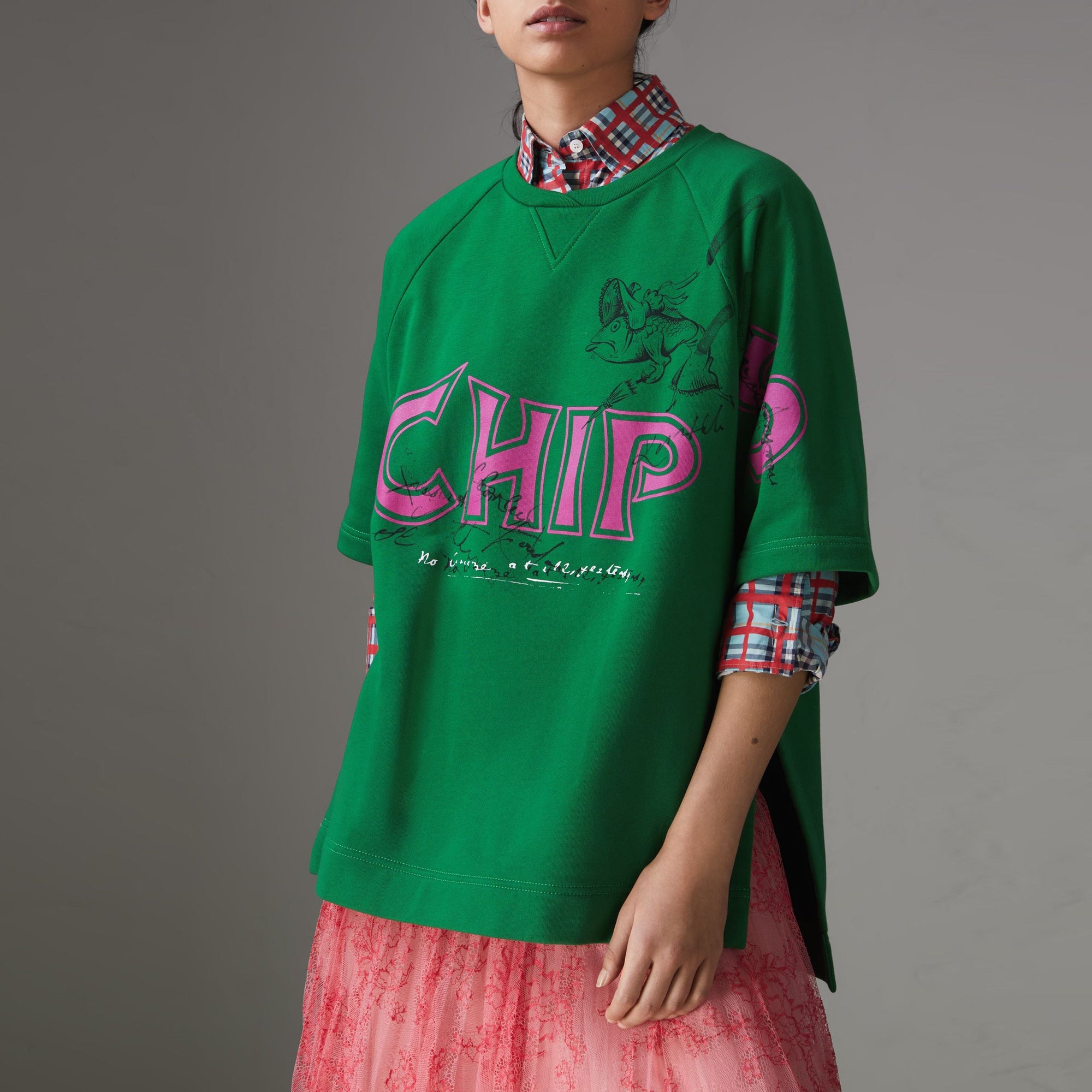 Sweat-shirt en coton à imprimé Fish and Chips - Pigment Green